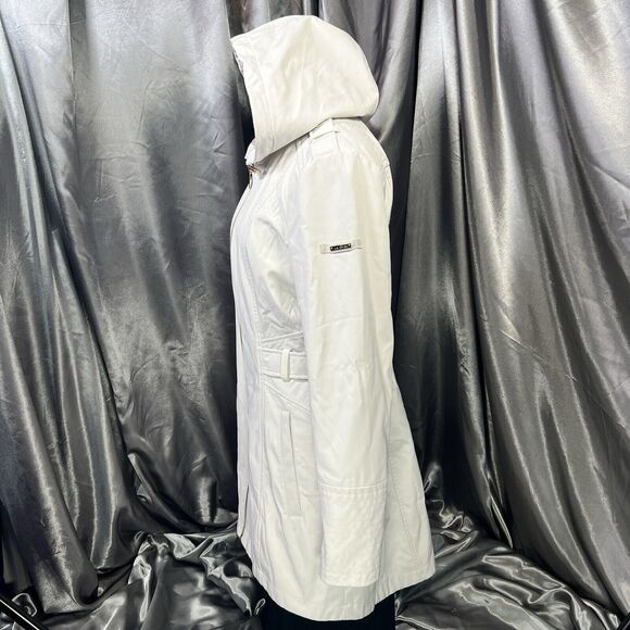 Via Spiga Womens Jacket Sz S Trench Water-Repellent Hooded Full Zip Snap Ivory - Picture 5 of 15